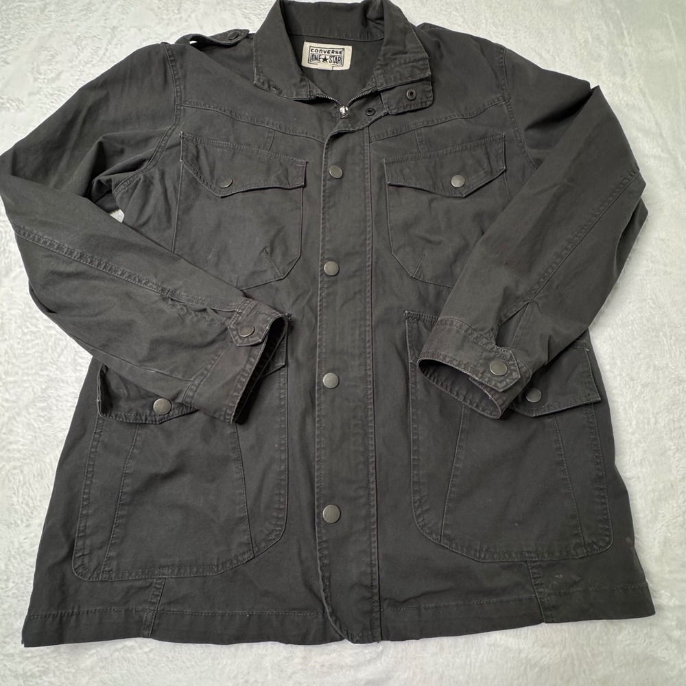 Converse Mens L Gray Cotton Field Jacket Coat Military Utility Workwear Gorpcore